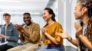 A group of people engaging in leadership training.